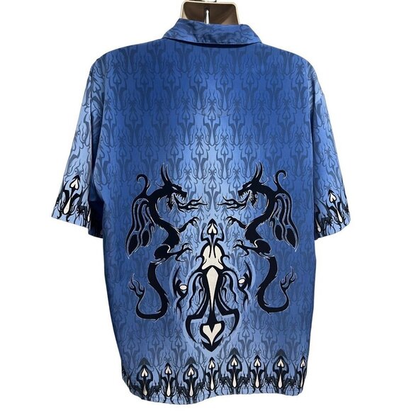 Dragonfly Mens Blue Vintage Dragons Flames All Over Print Button Front Shirt XL - Picture 2 of 7